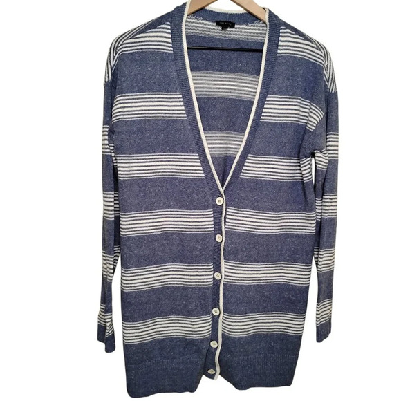 Talbots Sweaters - Talbot Blue and White Striped Button Up Cardigan, Small